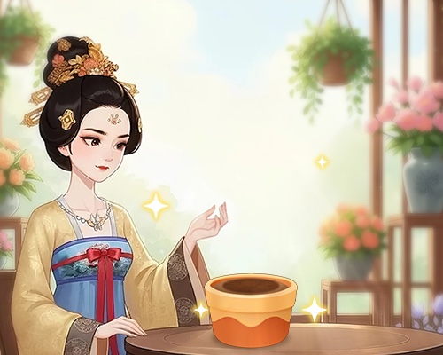 古风角色在庭院中培育花朵的游戏画面